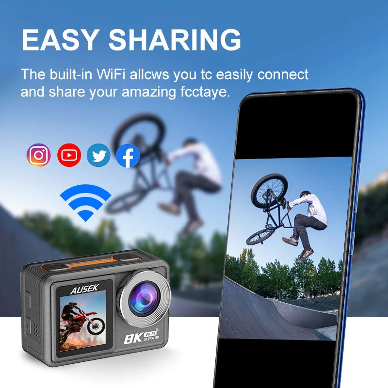 AT-M86 action camera WiFi app sharing and remote control detail