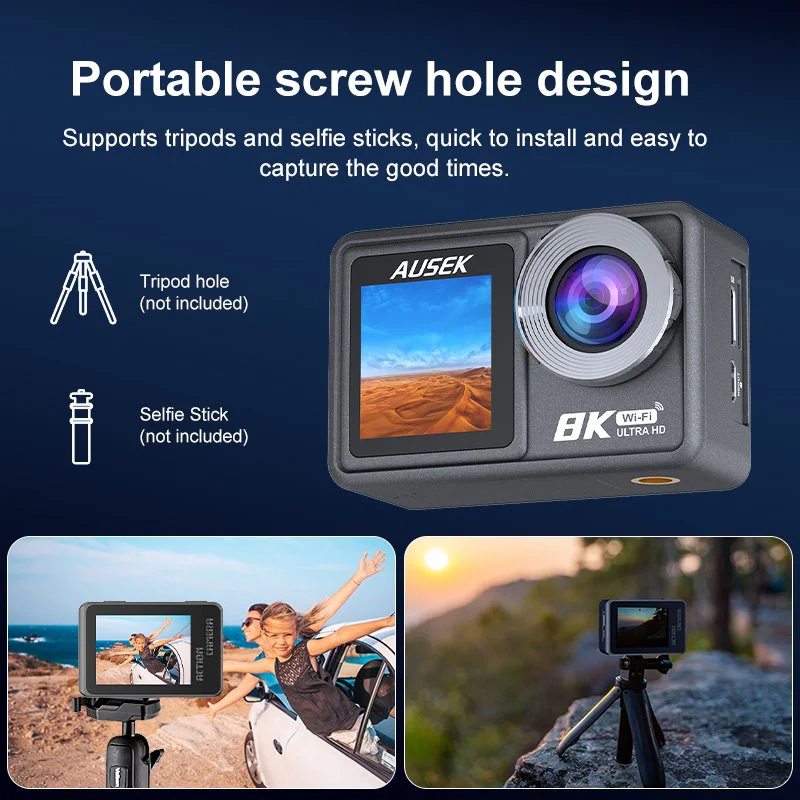 AT-M86 action camera waterproof case and mounting accessory detail