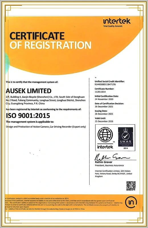 AUSEK ISO 9001 Quality Management Certificate