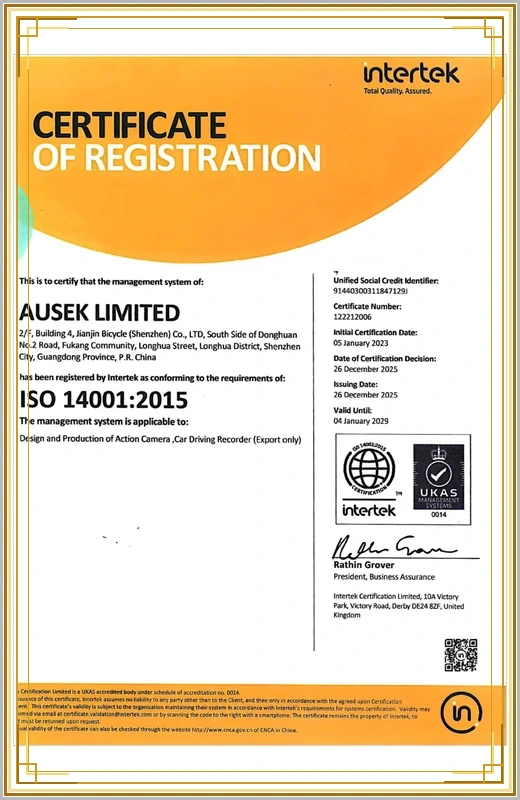 AUSEK ISO 14001 Environmental Management Certificate