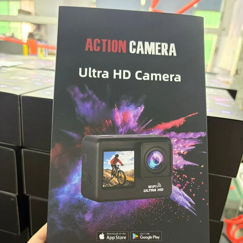 Action camera retail box display for product-line positioning review