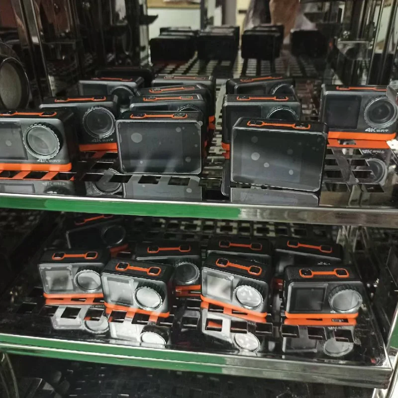 Action camera aging test rack for reliability review before bulk orders