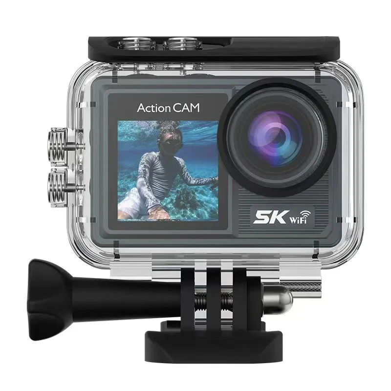 Waterproof action camera housing render for outdoor feature comparison