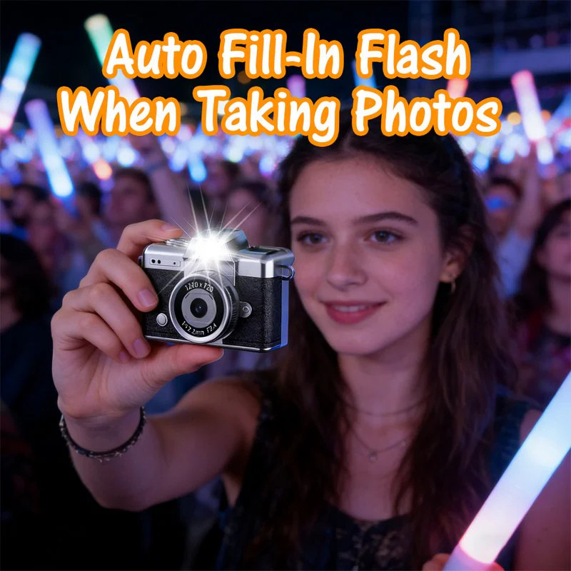 Woman using LK027 fill light in a low-light scene