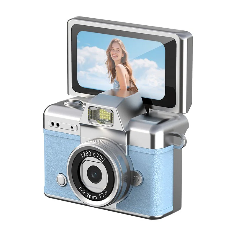 LK027 blue mini camera with raised flip screen
