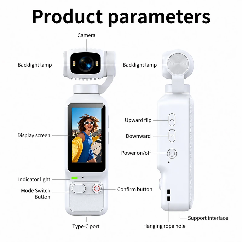 AT-H32 white pocket camera controls, display, Type-C port and support interface