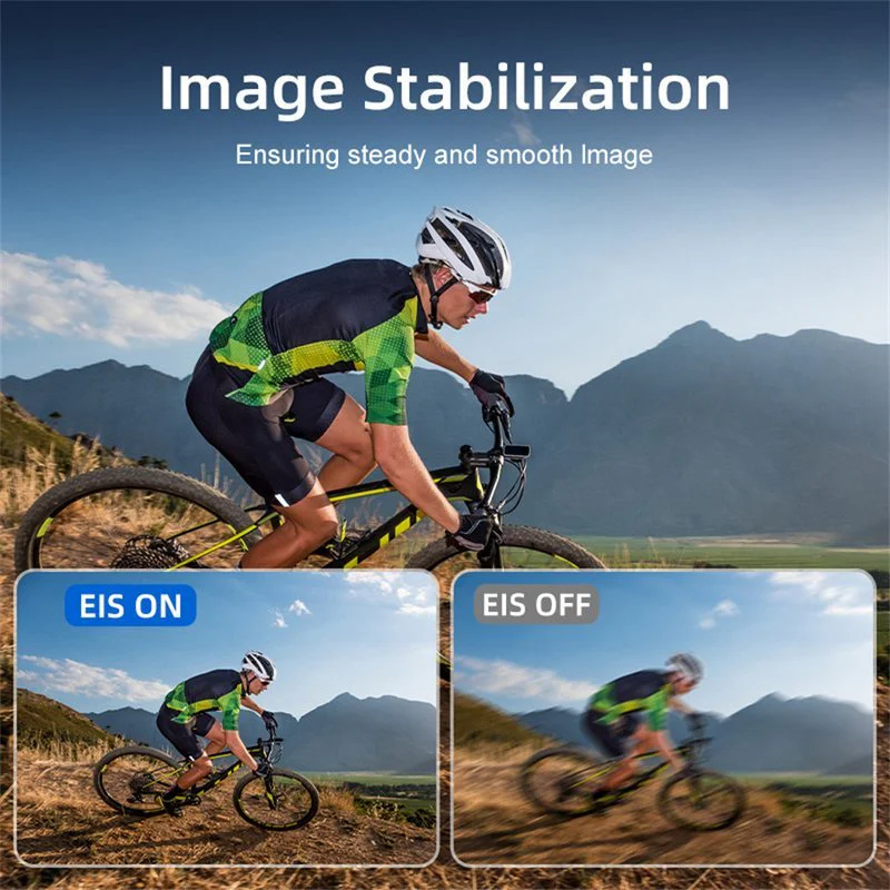 Cycling comparison showing image stabilization switched on and off