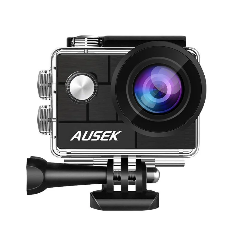 AUSEK action camera inside clear protective housing and mount
