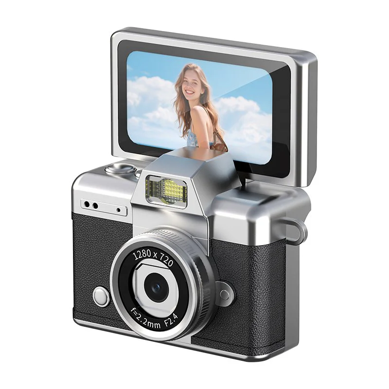 LK027 screen and control detail LK027 black mini camera with raised flip screen