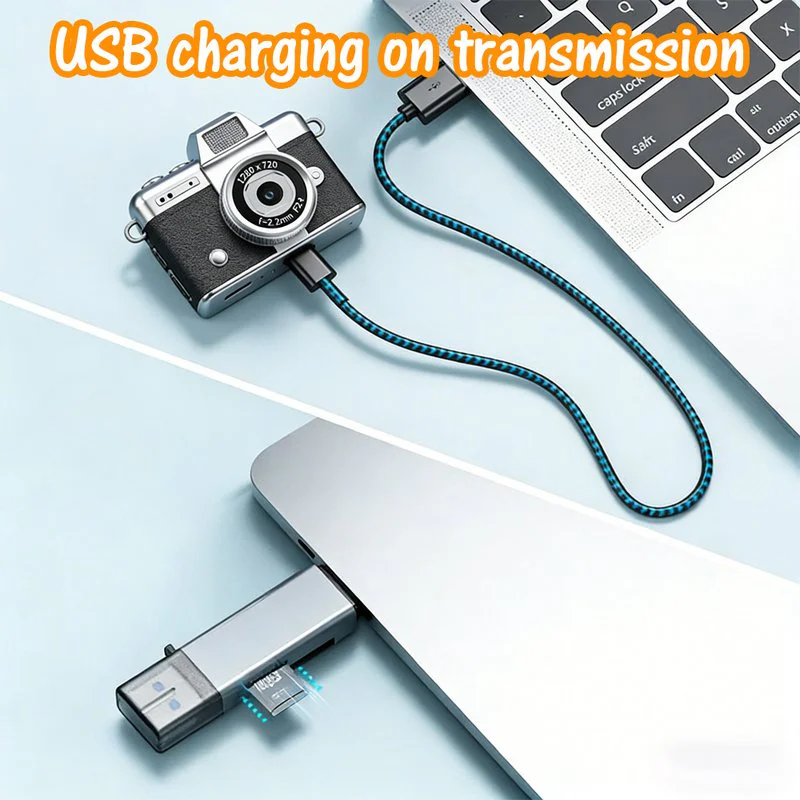 LK027 portable use view LK027 mini camera connected to a laptop by USB cable