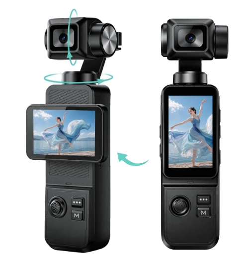 AT-N108 handheld camera with the display shown in landscape and portrait positions