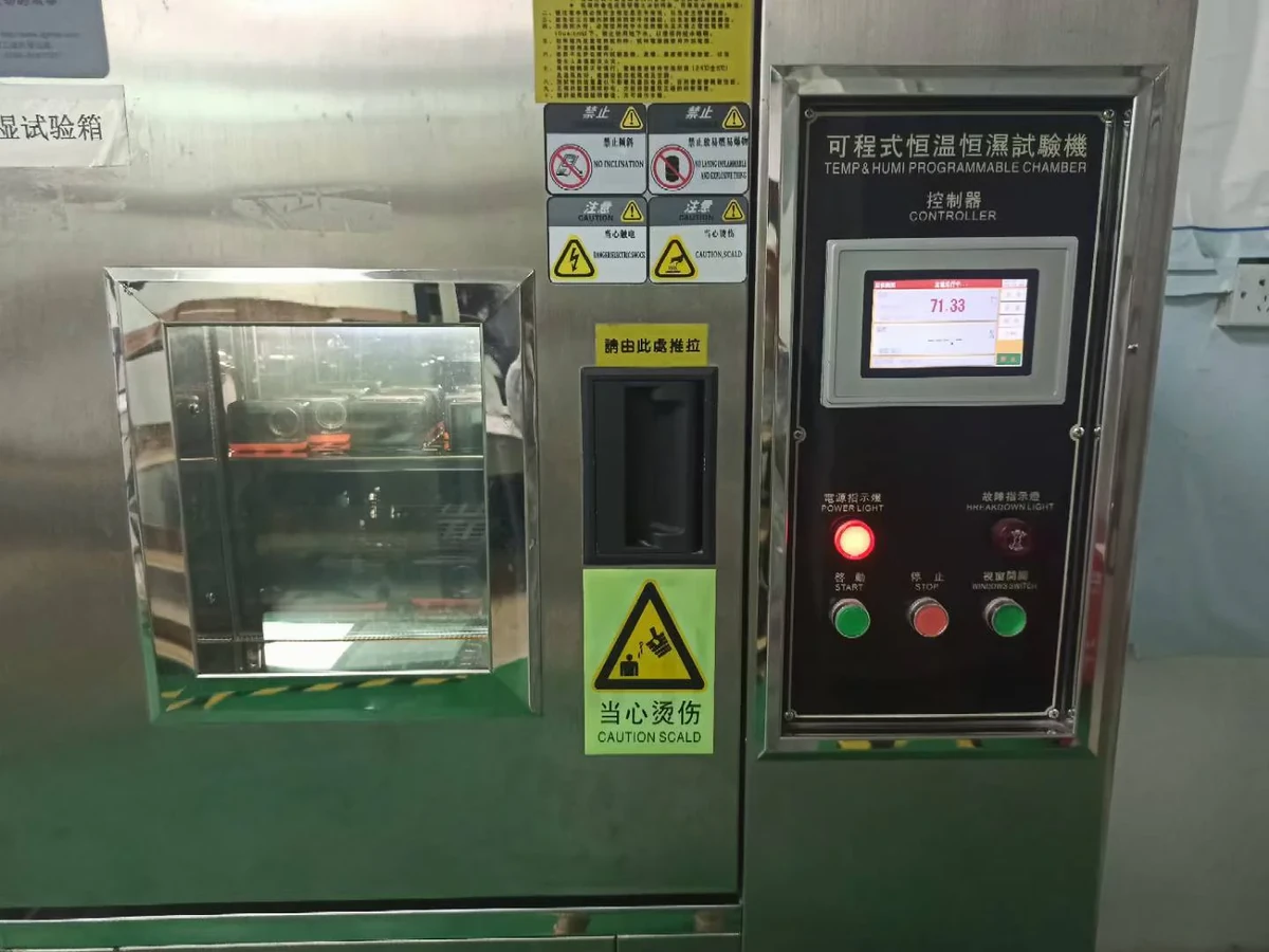 Temperature test chamber with cameras visible through the viewing window