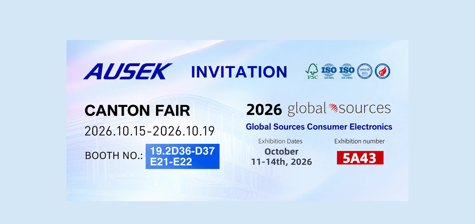 Meet AUSEK at Global Sources Hong Kong and Canton Fair - October 2026