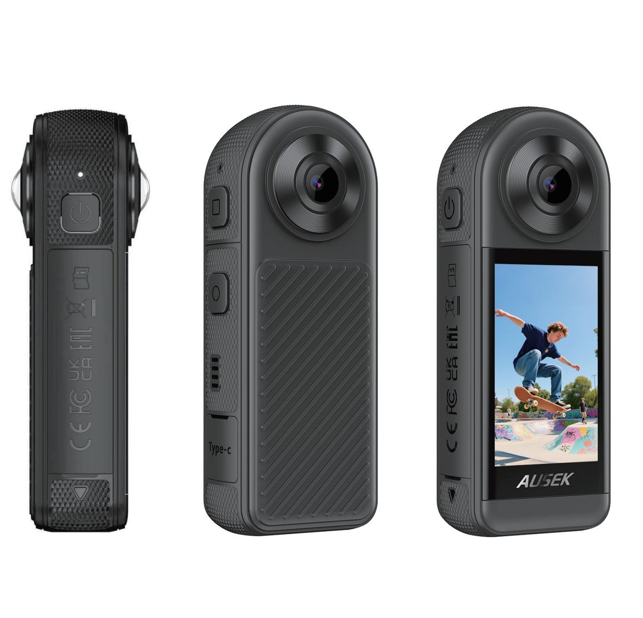 AT-M100 panoramic camera shown from the side, front and rear in the AUSEK catalog